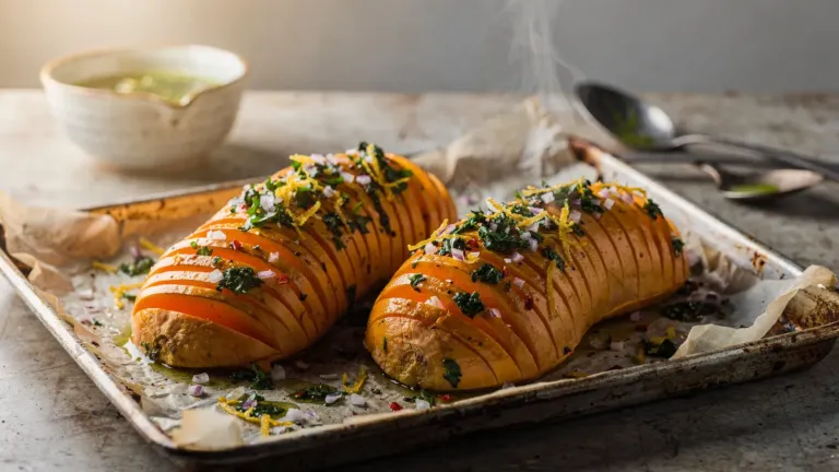 Butternut rôtie au chimichurri : la recette façon hasselback de Laurent Mariotte