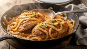 Ces oignons fondus en sauce transforment deux filets de poulet en plat de restaurant