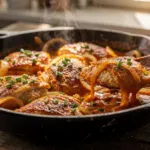 Poulet aux oignons fondants et paprika : une recette à la poêle avec une sauce sans crème