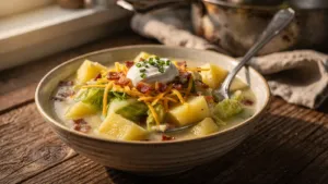 Soupe au chou et aux pommes de terre : une recette garnie de cheddar et de bacon