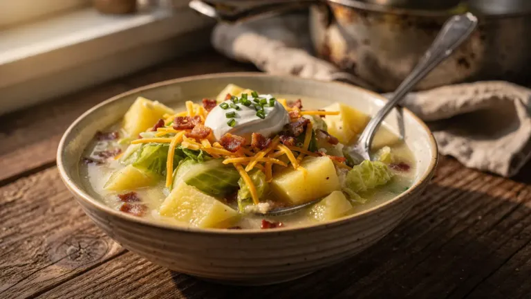 Soupe au chou et aux pommes de terre : une recette garnie de cheddar et de bacon